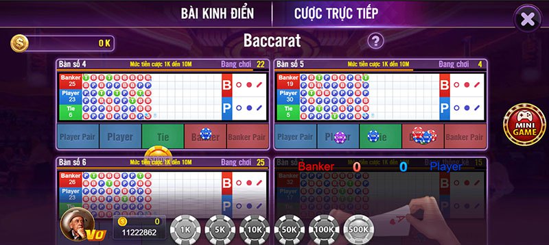 Có thể chơi Baccarat nhiều bàn cùng lúc tại 68 game bài